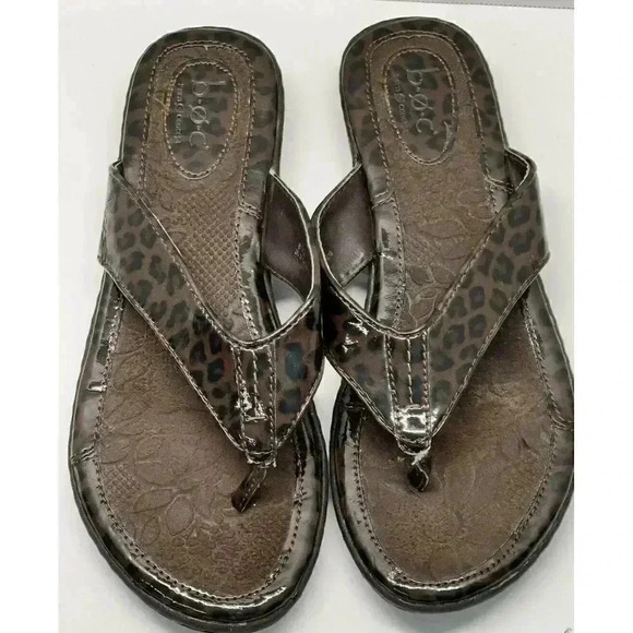 BOC by Born Concept Women's Brown Cheetah Patent Leather Flip Flops Sandals‎ 8 - Picture 1 of 8